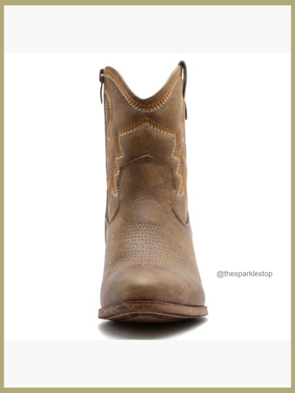 Women's Cowgirl Ankle Boots with Embroidered Stitching Low Heel Side Zip - Picture 5 of 7